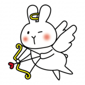 ハートの弓矢を引いている天使の格好をした白いうさぎ