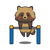 鉄棒をするタヌキ
