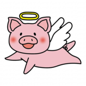 飛んでいる天使の格好をしたぶた