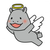 飛んでいる天使の格好をしたカバ