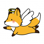 飛んでいる天使の格好をしたキツネ