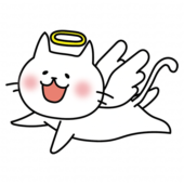 飛んでいる天使の格好をした白い猫