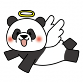 飛んでいる天使の格好をしたパンダ