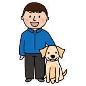 男性ドッグトレーナーとたれ耳わんちゃん