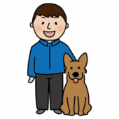 男性ドッグトレーナーと立ち耳わんちゃん