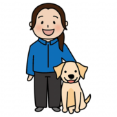 女性ドッグトレーナーとたれ耳わんちゃん