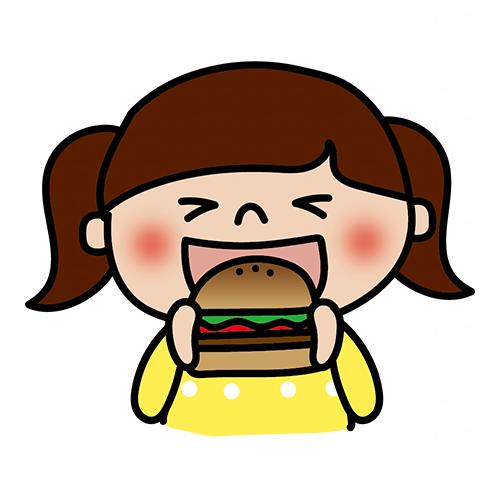 大きな口を開けてハンバーガーを食べている子供（女の子2）