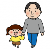 手を繋いで歩く娘とパパ
