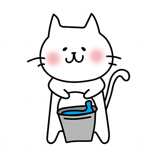 掃除用のバケツの水を運ぶ白い猫