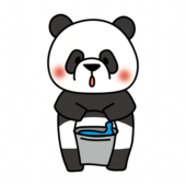 掃除用のバケツの水を運ぶパンダ