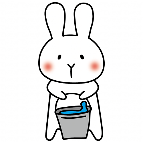 掃除用のバケツの水を運ぶ白いうさぎ