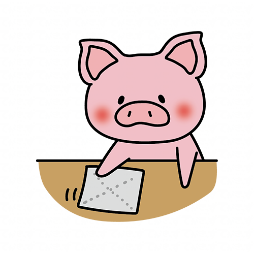 机を拭くお手伝いをするぶた