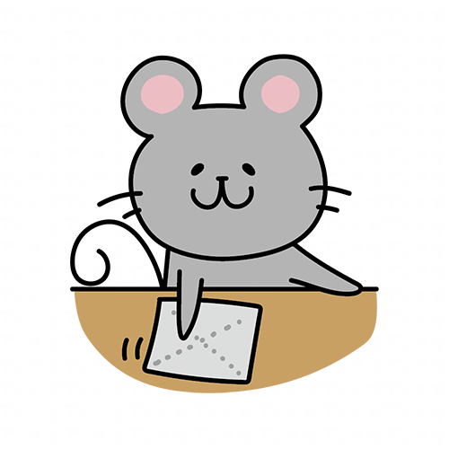 机を拭くお手伝いをするネズミ