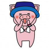 帽子をかぶってフェスを楽しむぶた