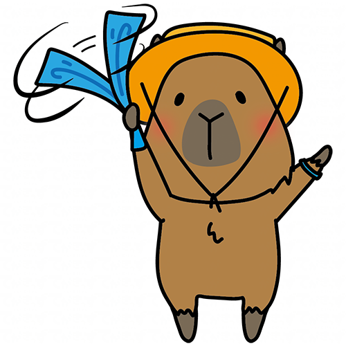 帽子をかぶってフェスを楽しむカピバラ