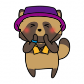 帽子をかぶってフェスを楽しむタヌキ