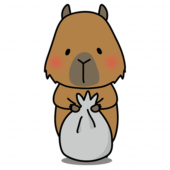 ごみ袋にゴミをまとめるお手伝いをするカピバラ