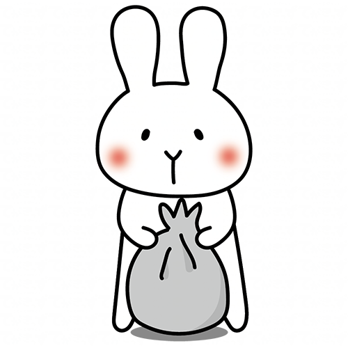 ごみ袋にゴミをまとめるお手伝いをする白いうさぎ