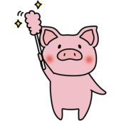 はたきでほこりを取るぶた