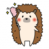 はたきでほこりを取るハリネズミ