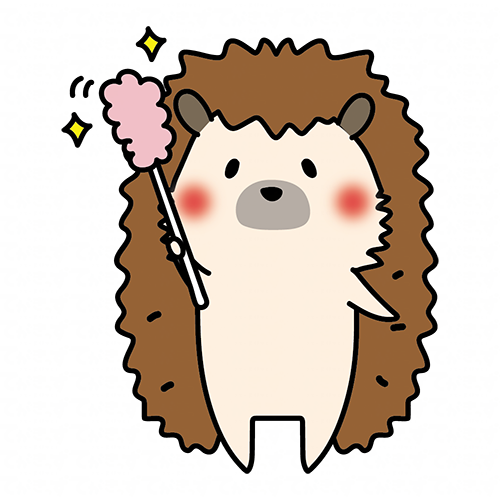はたきでほこりを取るハリネズミ
