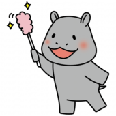 はたきでほこりを取るカバ