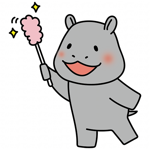 はたきでほこりを取るカバ