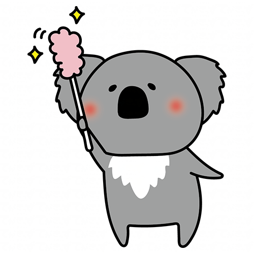 はたきでほこりを取るコアラ