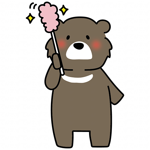 はたきでほこりを取るクマ