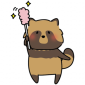 はたきでほこりを取るタヌキ