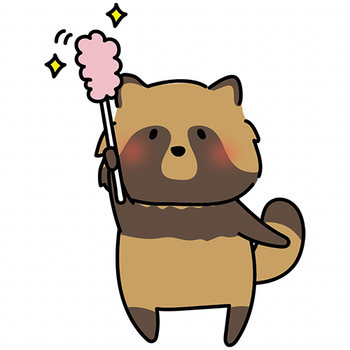 はたきでほこりを取るタヌキ