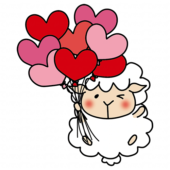 ハートの赤い風船の束を持っている羊