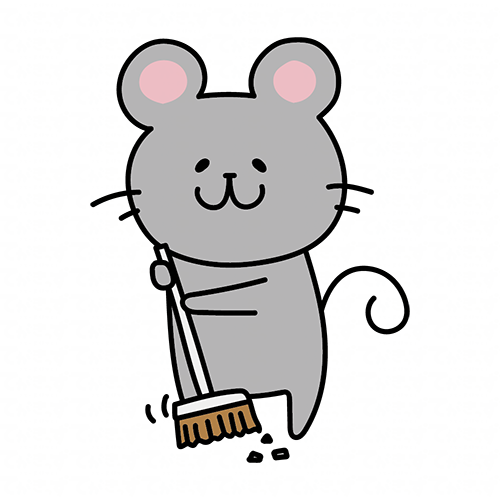 ほうきで掃除のお手伝いをするネズミ