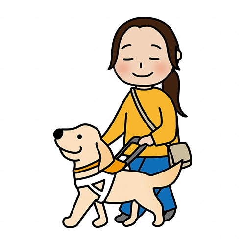 たれ耳の盲導犬と歩く女性