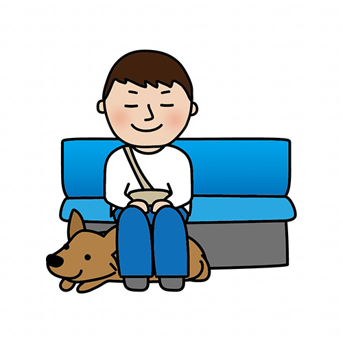 電車やバスで足の下に座る立ち耳の盲導犬