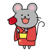 りんご飴を持っている浴衣を着たネズミ