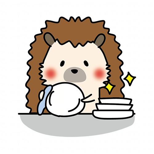 食器を拭くお手伝いをするハリネズミ