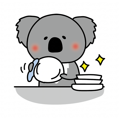 食器を拭くお手伝いをするコアラ