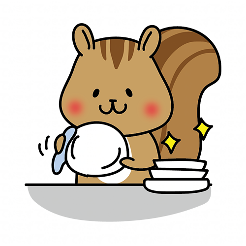 食器を拭くお手伝いをするリス