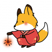 赤い浴衣を着て線香花火をするキツネ