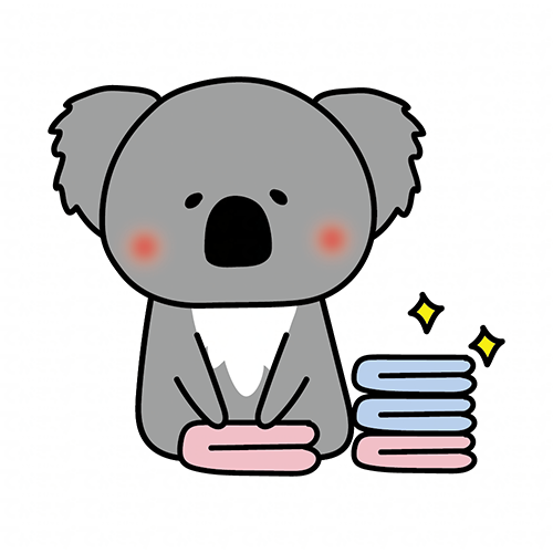 洗濯物をたたむお手伝いをするコアラ