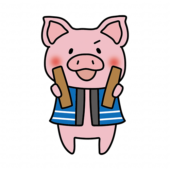 拍子木を持っているぶた