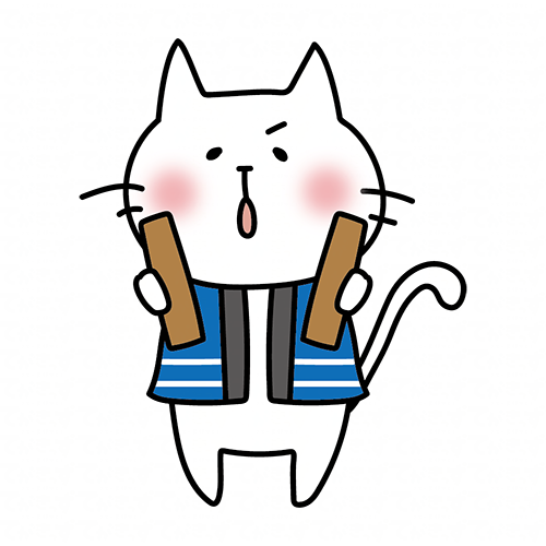 拍子木を持っている白い猫