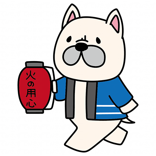 火の用心の提灯を持って声掛けをしているフレンチブルドッグ