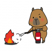 消火器を使って消火の練習をするカピバラ