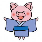 青い浴衣を着ているぶた