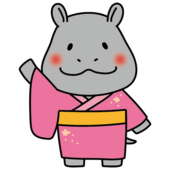 ピンクの浴衣を着ているカバ