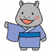 青い浴衣を着ているカバ