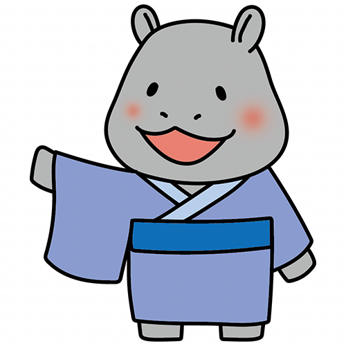 青い浴衣を着ているカバ