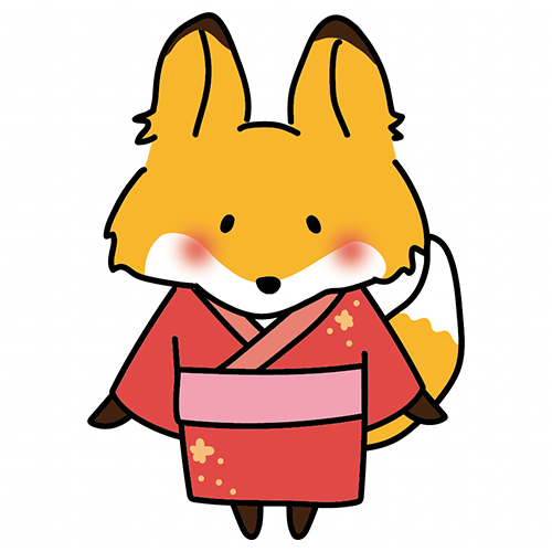 赤い浴衣を着ているキツネ